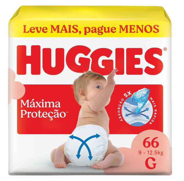 Fralda Huggies Supreme Care G com 66 Unidades